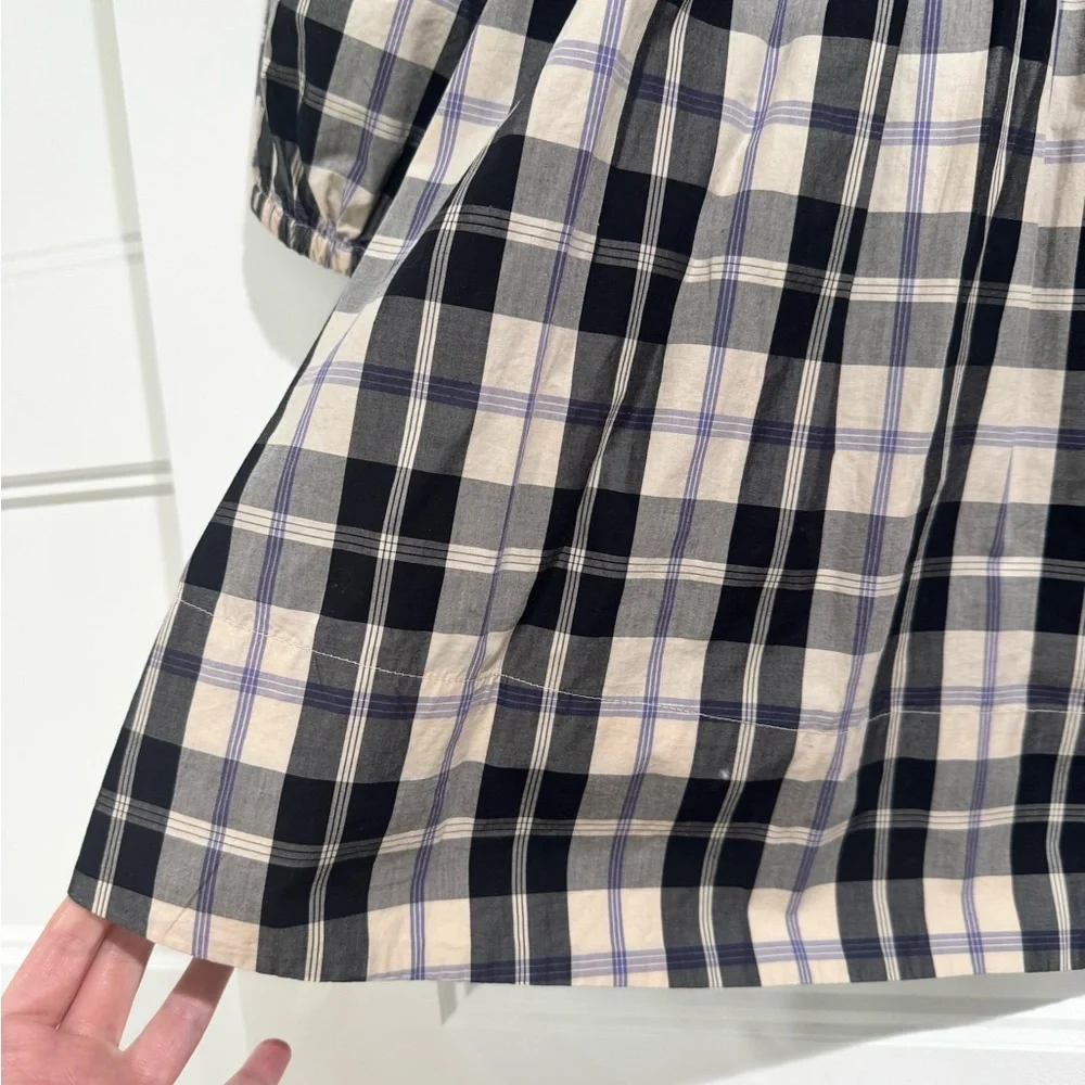 J.Crew Plaid Puff Sleeve Peasant Top Smocked Neck Cotton Blouse